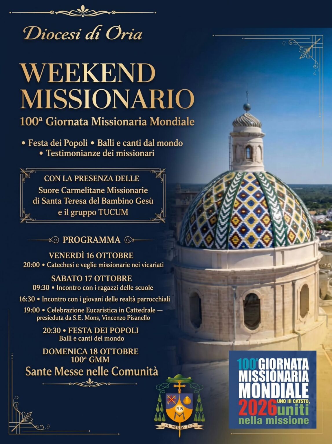 Diocesi di Oria: dal 16 al 18 ottobre il Weekend Missionario e Vocazionale